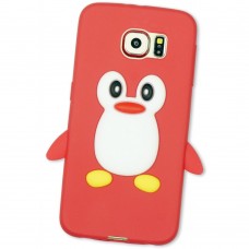 Samsung Galaxy S6 - 3D Silicone Penguin Soft Protective Phone Cover Case - Red